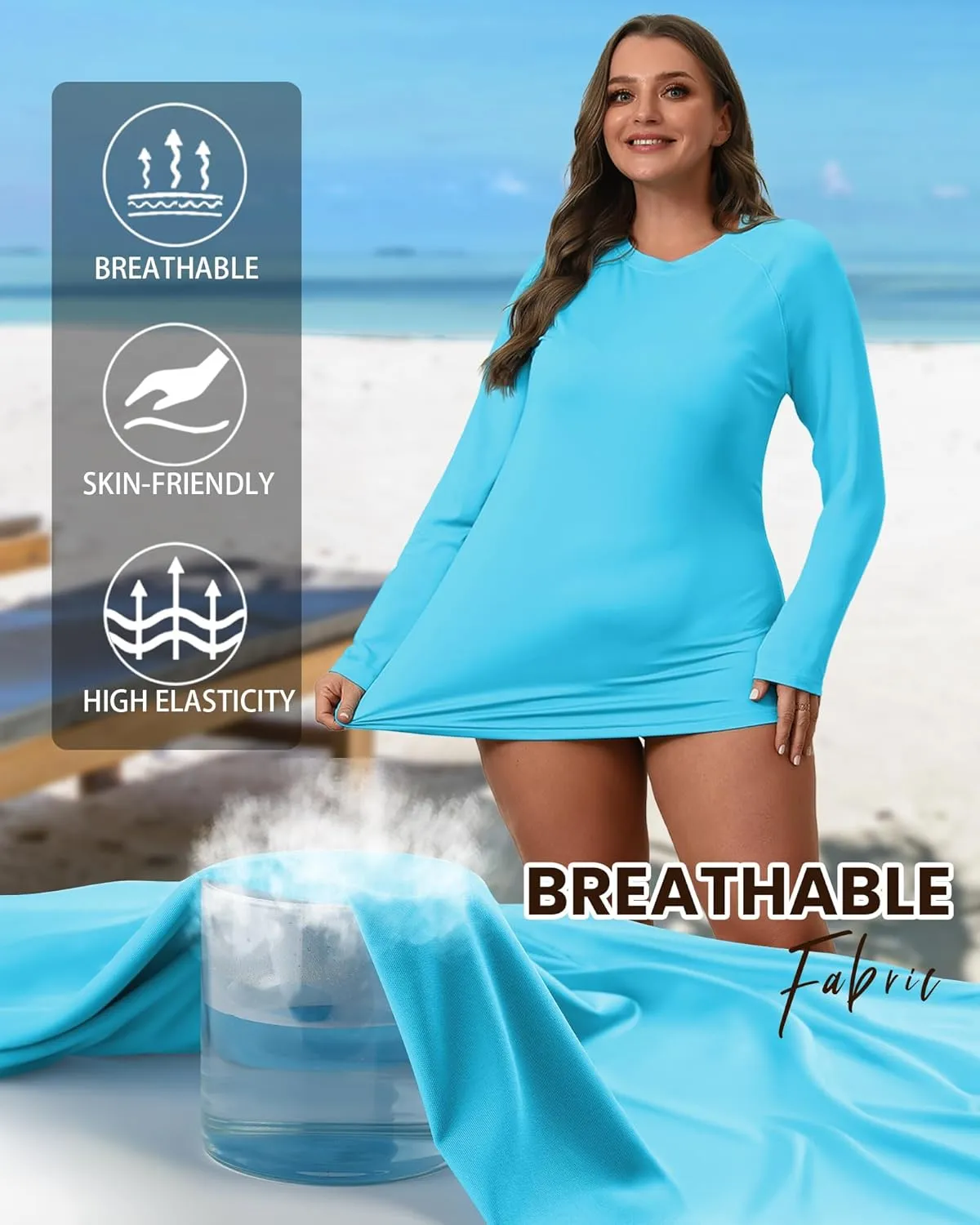 3 Pack Women's Plus Size Rash Guard Shirts Long Sleeve Swim Tops Sun Protection Quick Dry Loose Crew Neck Swimsuits