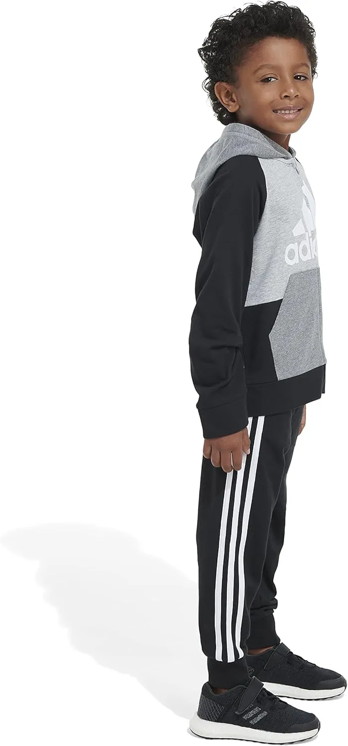 adidas Boys Zip Front French Terry Hooded Jacket and Joggers Set