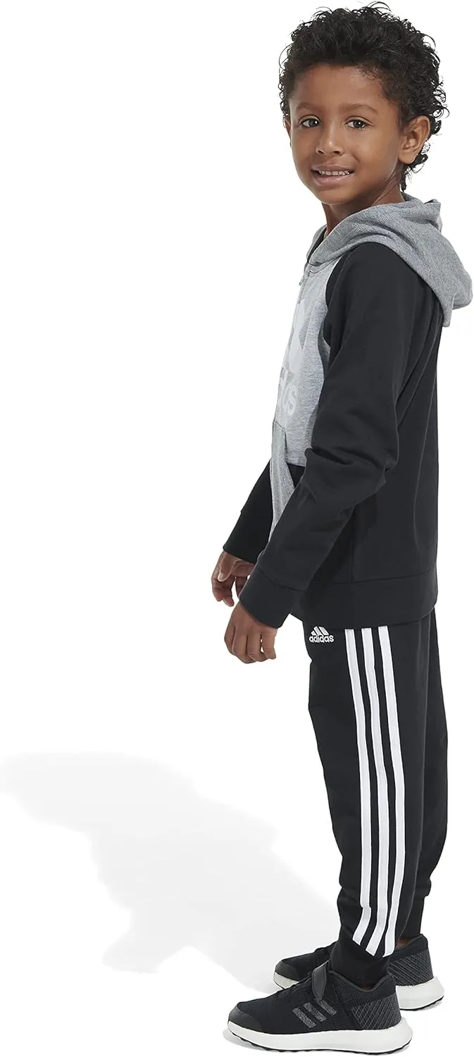 adidas Boys Zip Front French Terry Hooded Jacket and Joggers Set