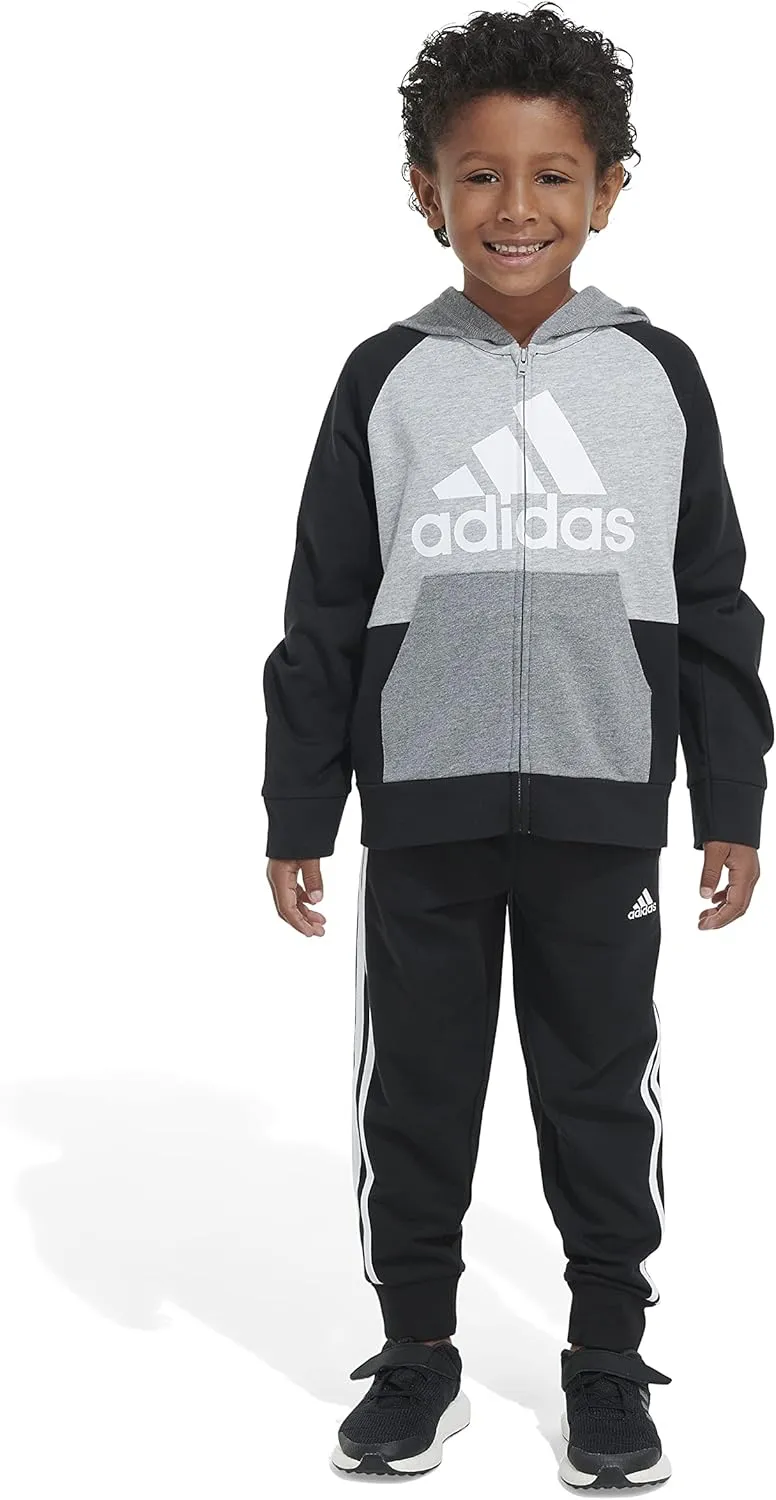 adidas Boys Zip Front French Terry Hooded Jacket and Joggers Set