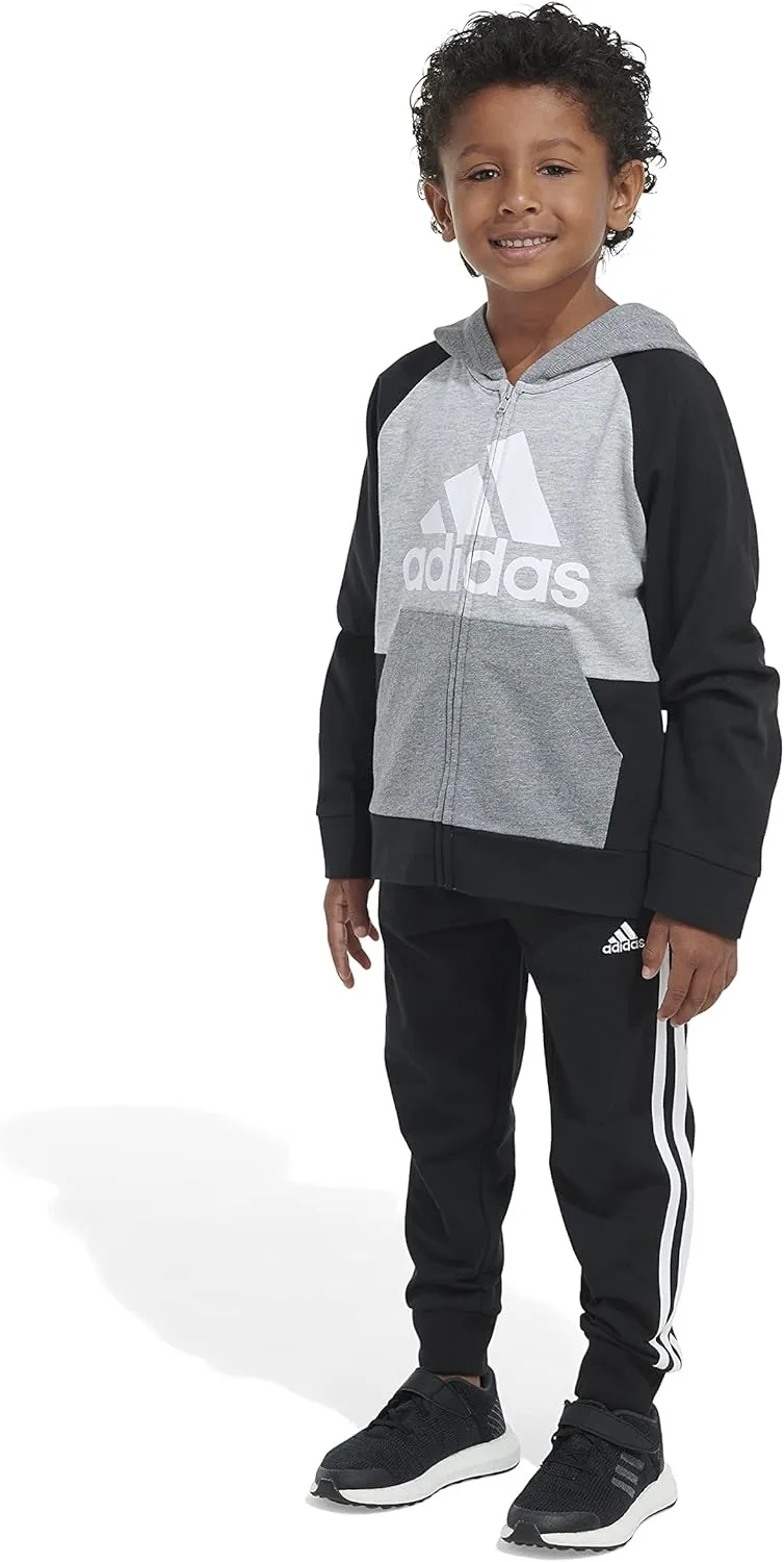 adidas Boys Zip Front French Terry Hooded Jacket and Joggers Set