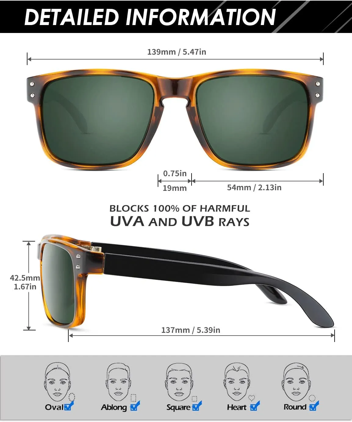 ANYLUV Mens Sunglasses Polarized, Retro Sunglasses for Men Women Square Style UV400 Protection for Driving