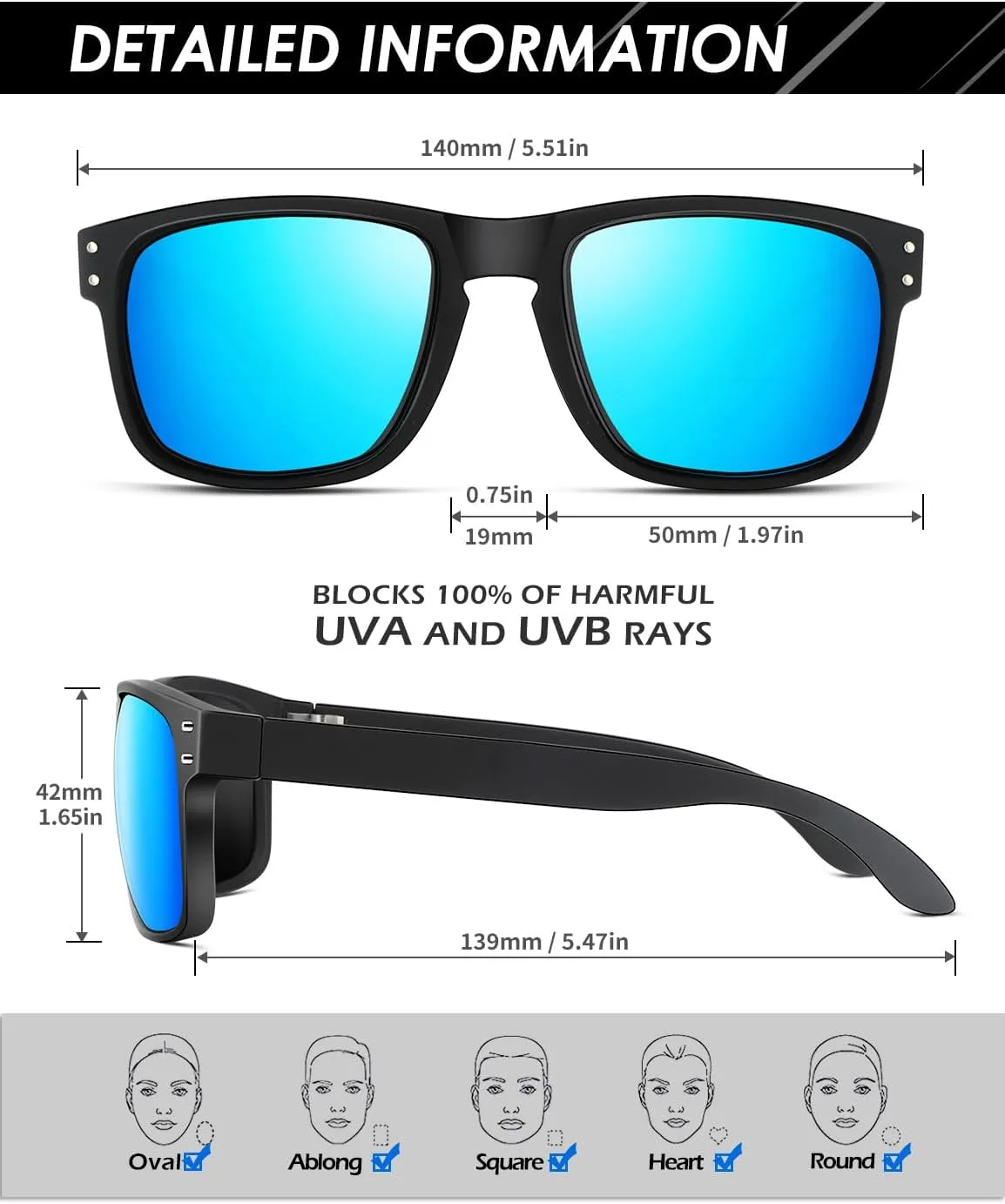 ANYLUV Mens Sunglasses Polarized, Retro Sunglasses for Men Women Square Style UV400 Protection for Driving