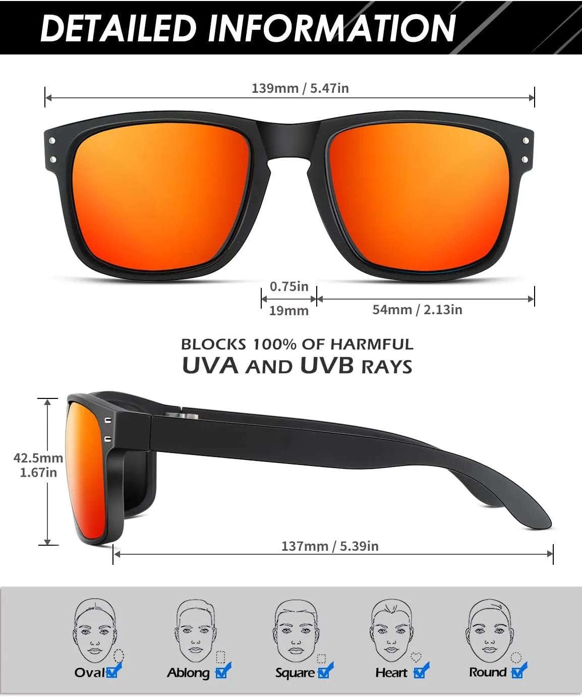 ANYLUV Mens Sunglasses Polarized, Retro Sunglasses for Men Women Square Style UV400 Protection for Driving