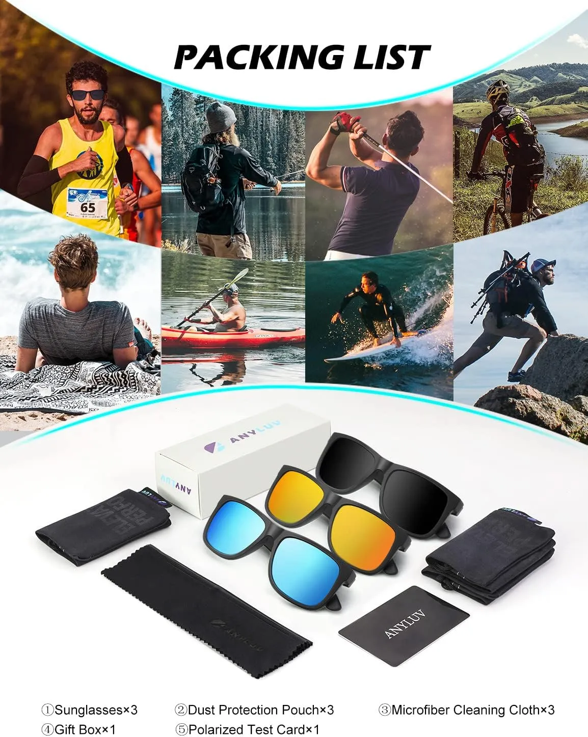 ANYLUV Mens Sunglasses Polarized, Retro Sunglasses for Men Women with UV Protection for Outdoors Fishing Driving 3 Packs