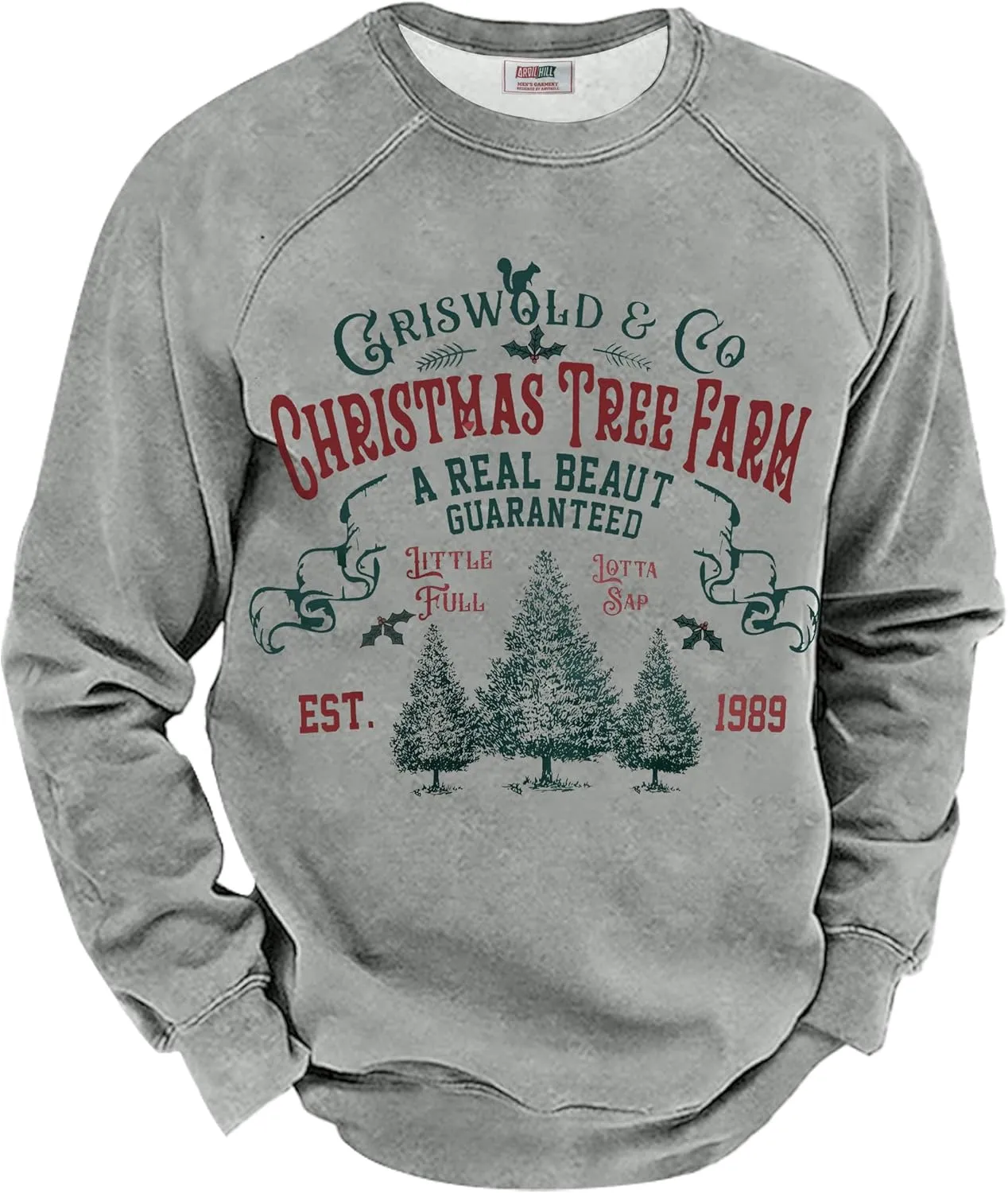 Arvilhill Mens Fleece Christmas Raglan Sweatshirt Retro Classic Funny Graphic Pullover (S-XXL)