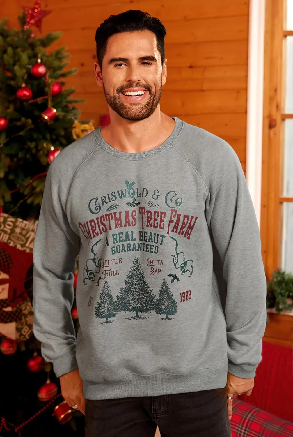 Arvilhill Mens Fleece Christmas Raglan Sweatshirt Retro Classic Funny Graphic Pullover (S-XXL)
