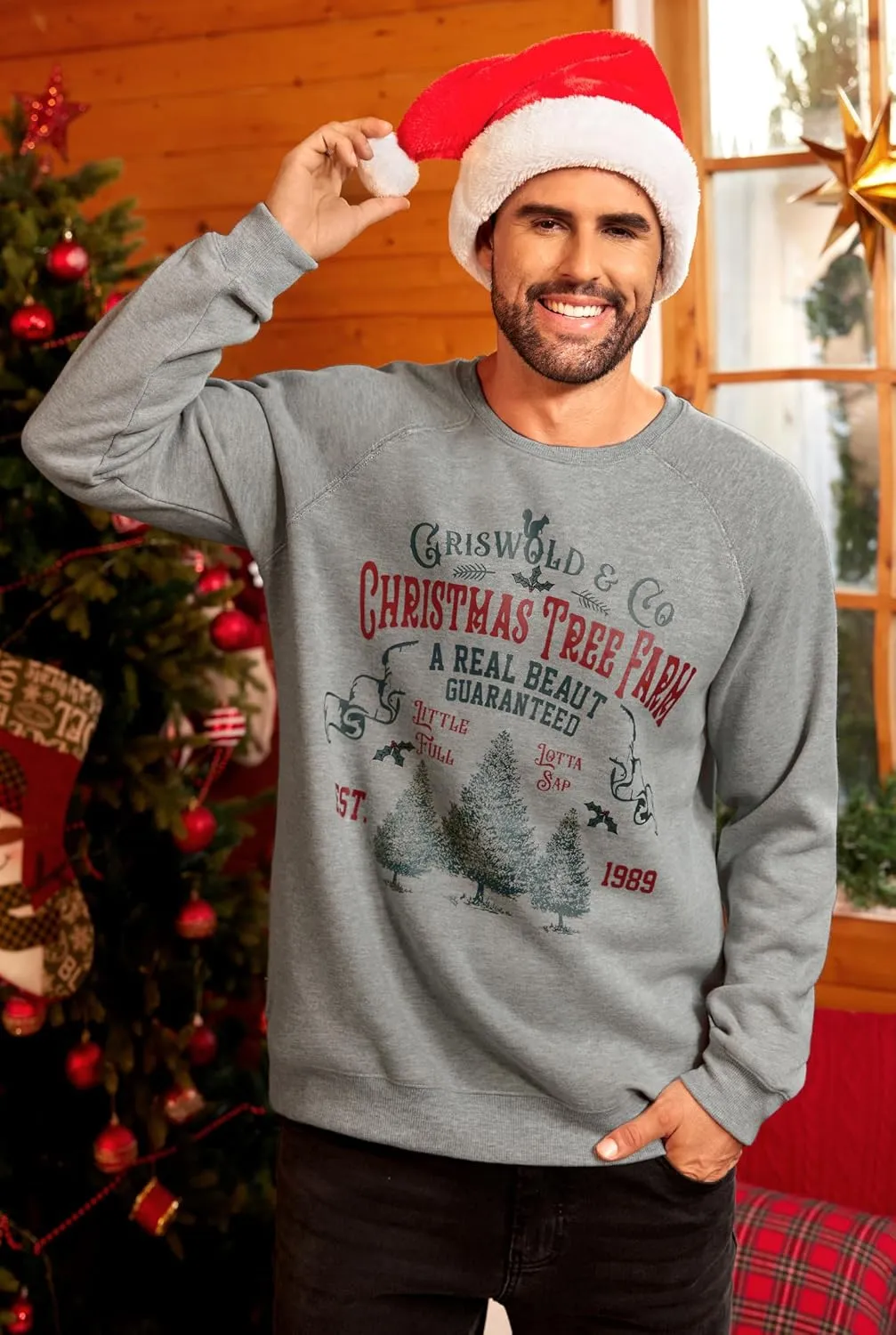 Arvilhill Mens Fleece Christmas Raglan Sweatshirt Retro Classic Funny Graphic Pullover (S-XXL)