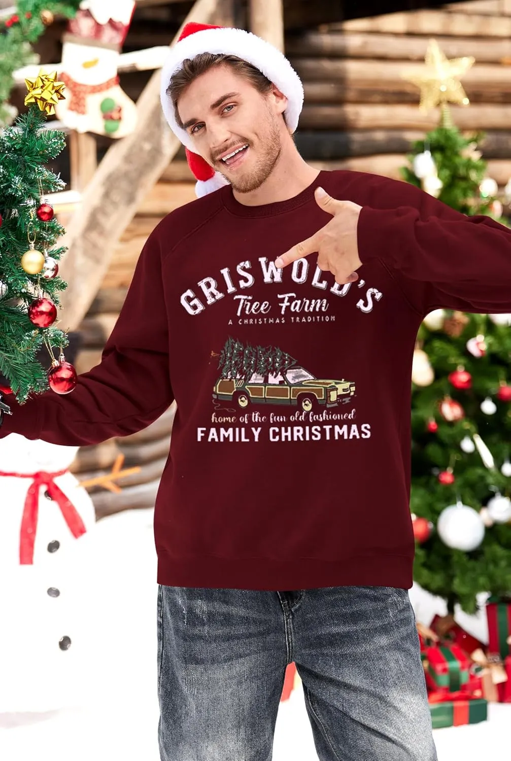 Arvilhill Mens Fleece Christmas Raglan Sweatshirt Retro Classic Funny Graphic Pullover (S-XXL)