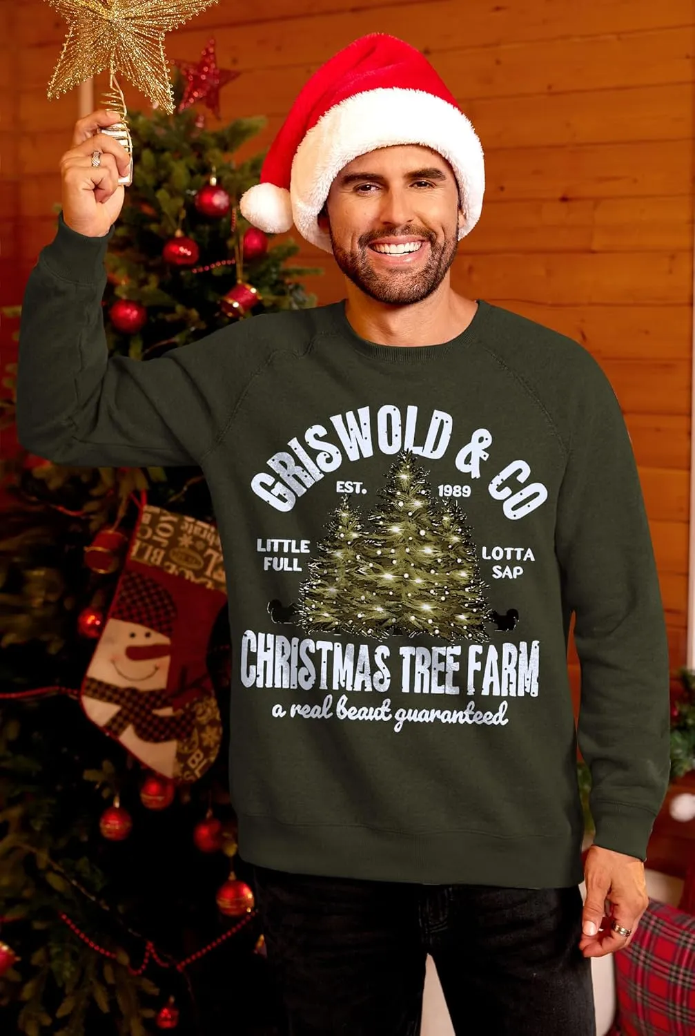 Arvilhill Mens Fleece Christmas Raglan Sweatshirt Retro Classic Funny Graphic Pullover (S-XXL)