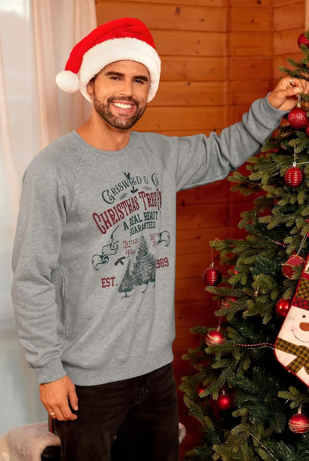 Arvilhill Mens Fleece Christmas Raglan Sweatshirt Retro Classic Funny Graphic Pullover (S-XXL)