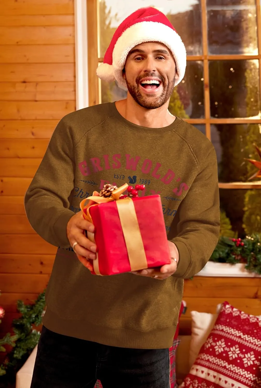 Arvilhill Mens Fleece Christmas Raglan Sweatshirt Retro Classic Funny Graphic Pullover (S-XXL)
