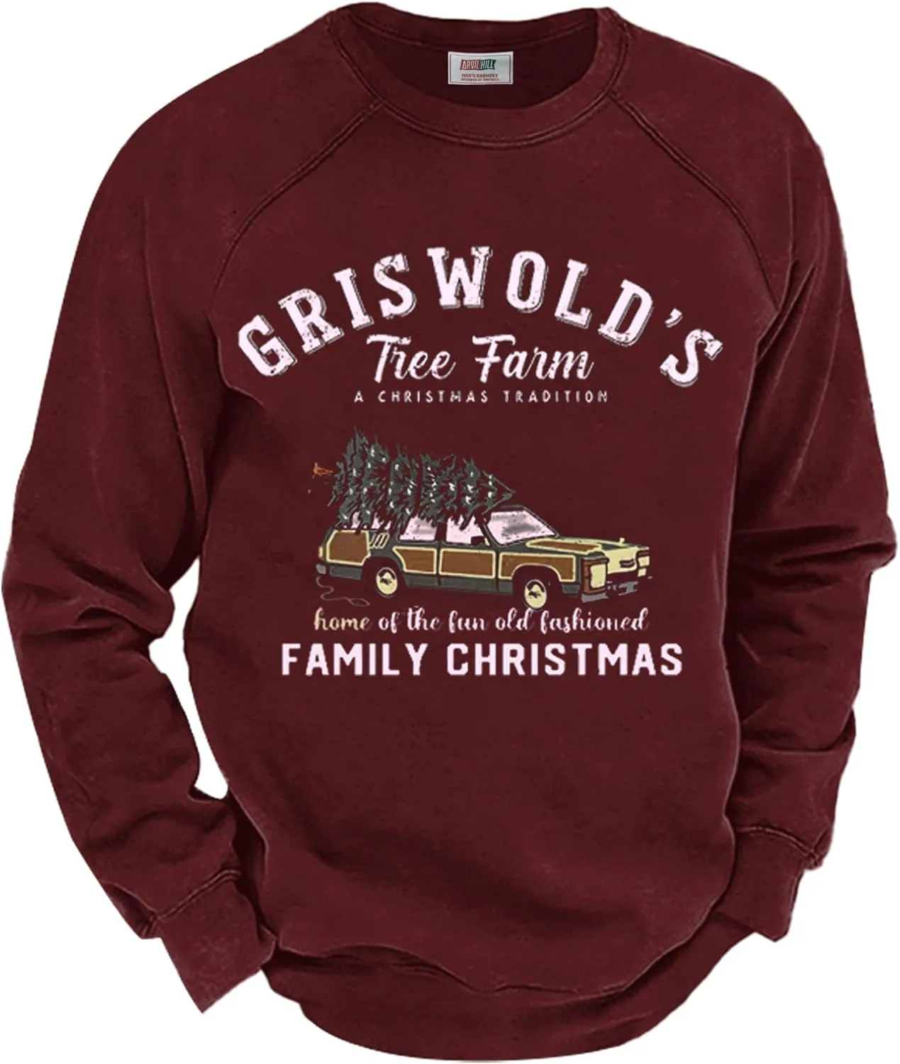 Arvilhill Mens Fleece Christmas Raglan Sweatshirt Retro Classic Funny Graphic Pullover (S-XXL)
