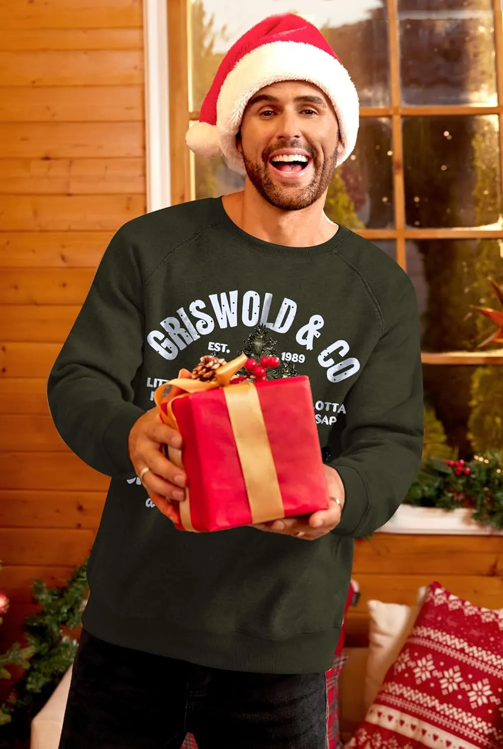 Arvilhill Mens Fleece Christmas Raglan Sweatshirt Retro Classic Funny Graphic Pullover (S-XXL)