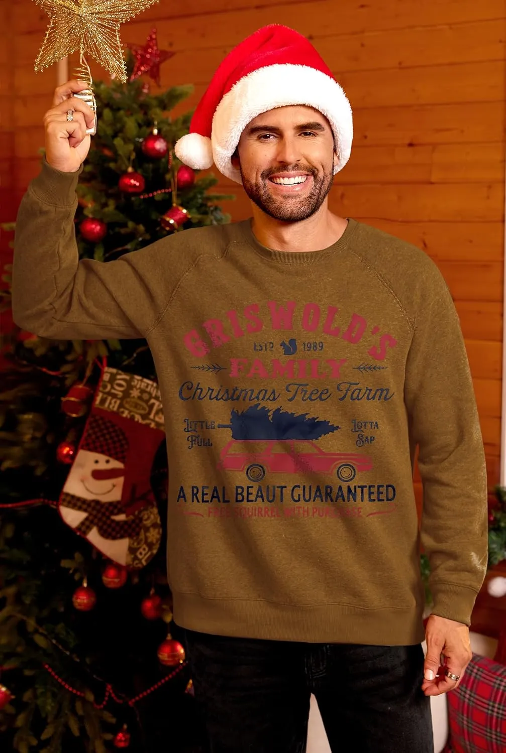 Arvilhill Mens Fleece Christmas Raglan Sweatshirt Retro Classic Funny Graphic Pullover (S-XXL)