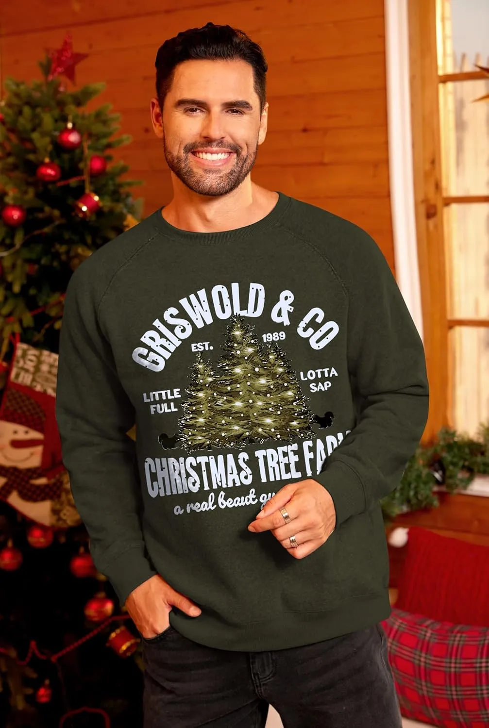Arvilhill Mens Fleece Christmas Raglan Sweatshirt Retro Classic Funny Graphic Pullover (S-XXL)