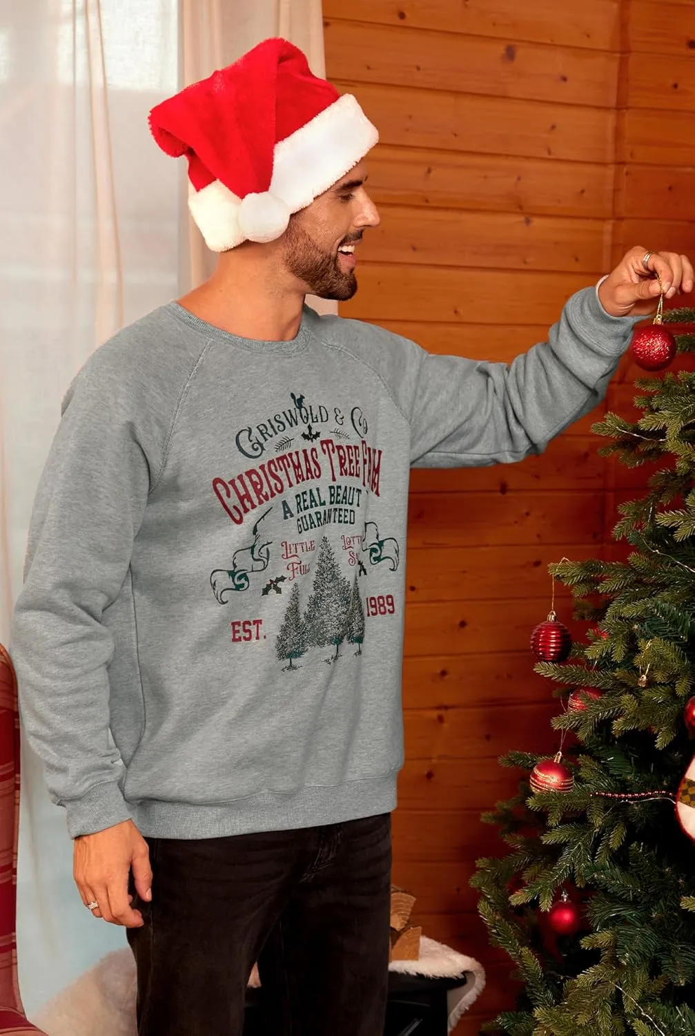 Arvilhill Mens Fleece Christmas Raglan Sweatshirt Retro Classic Funny Graphic Pullover (S-XXL)