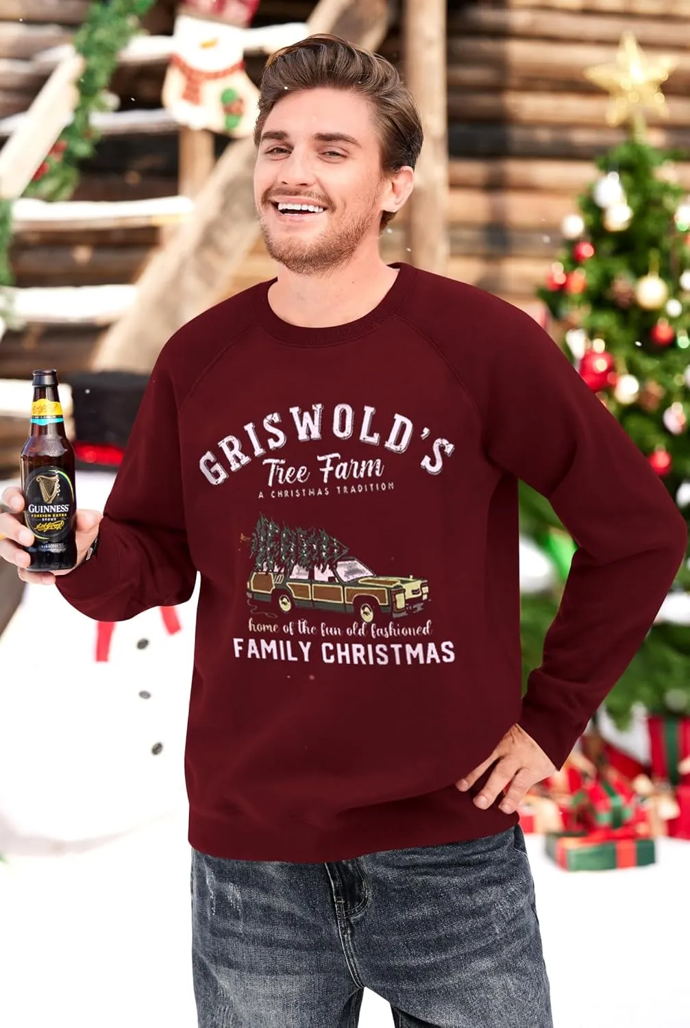 Arvilhill Mens Fleece Christmas Raglan Sweatshirt Retro Classic Funny Graphic Pullover (S-XXL)
