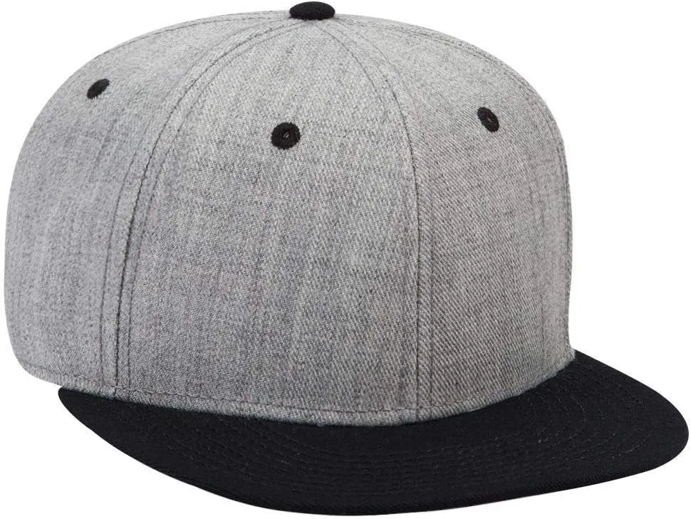 Ashen Fane Wool Blend 6 Panel Snapback Flat Bill Two Tone Hat