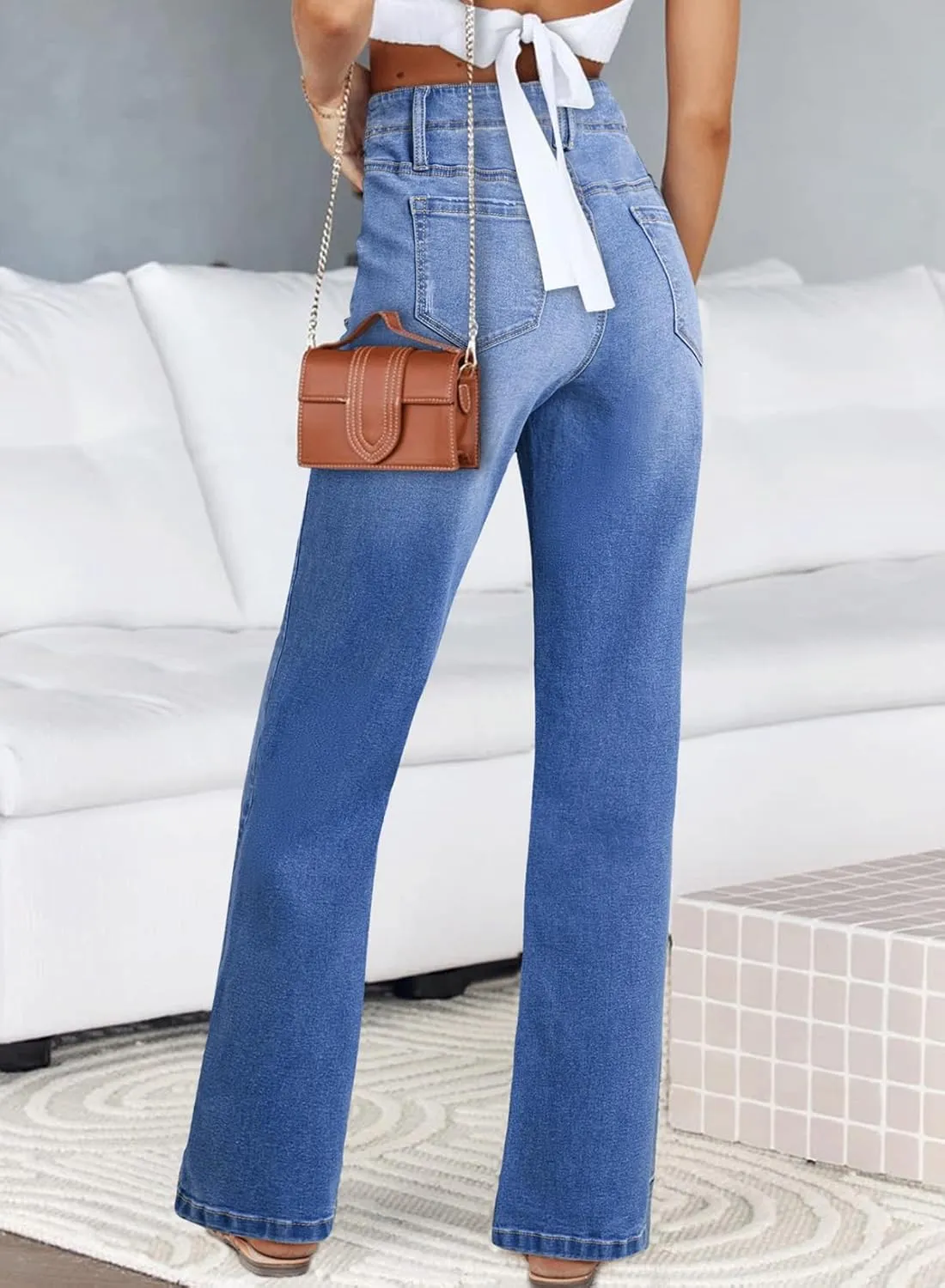 Astylish Womens Wide Leg Jeans High Waisted Stretchy Buttoned Denim Pants Trendy 2025 with Pocket