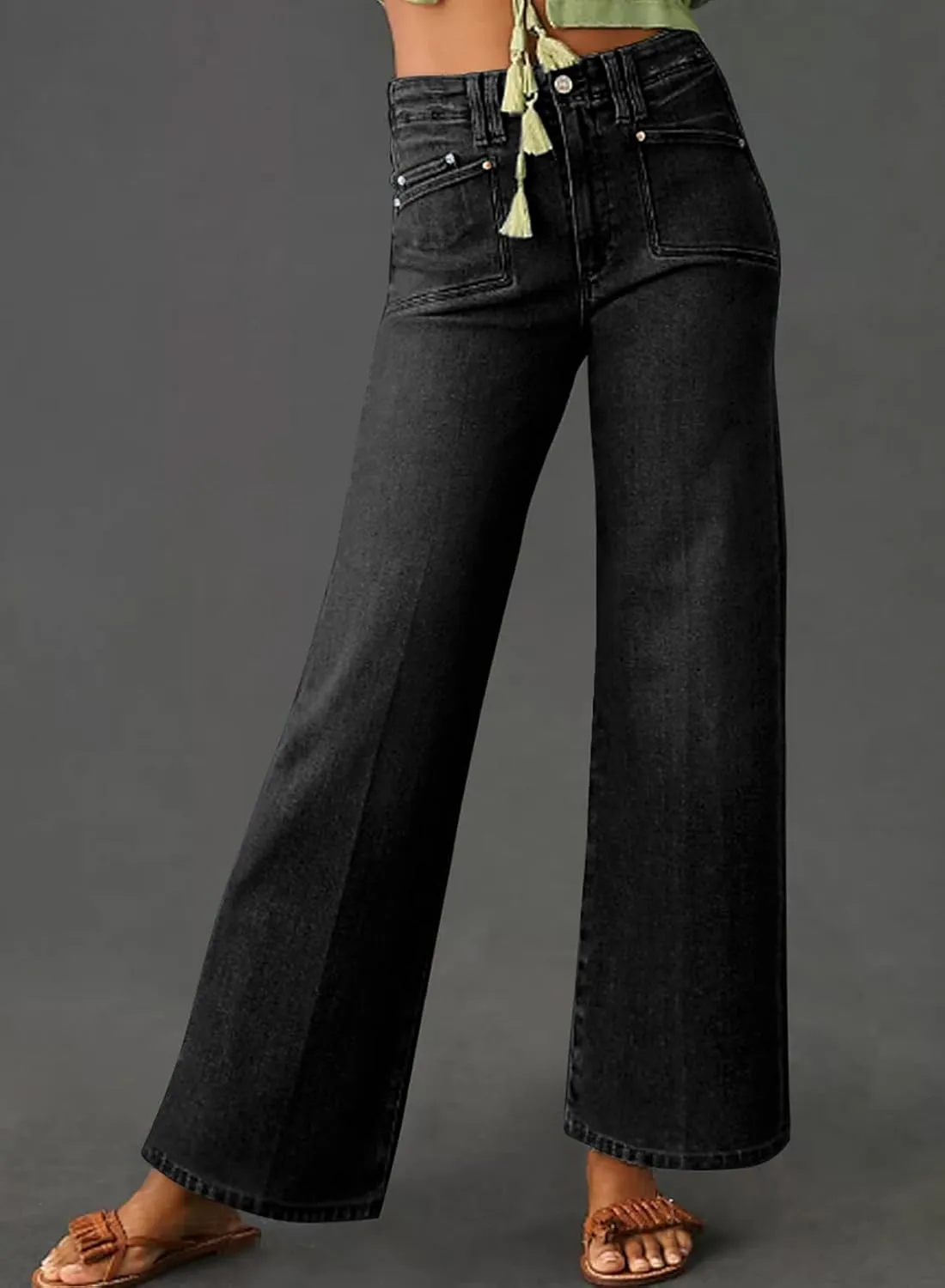Astylish Womens Wide Leg Jeans High Waisted Stretchy Buttoned Denim Pants Trendy 2025 with Pocket