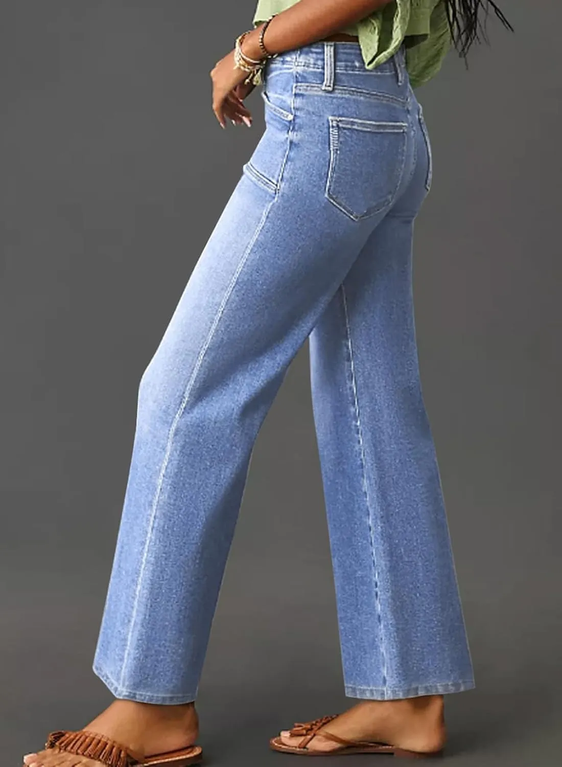 Astylish Womens Wide Leg Jeans High Waisted Stretchy Buttoned Denim Pants Trendy 2025 with Pocket