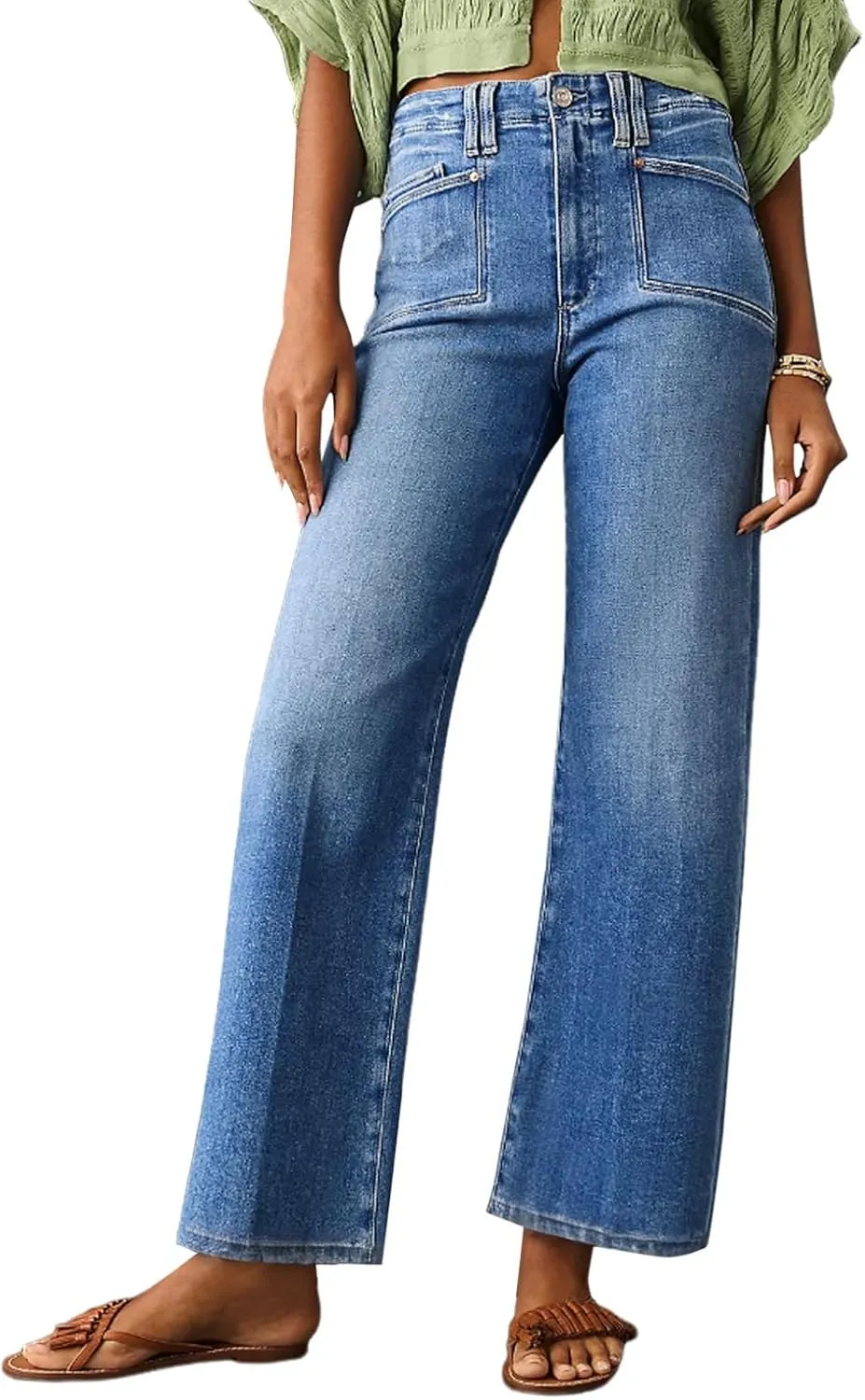 Astylish Womens Wide Leg Jeans High Waisted Stretchy Buttoned Denim Pants Trendy 2025 with Pocket