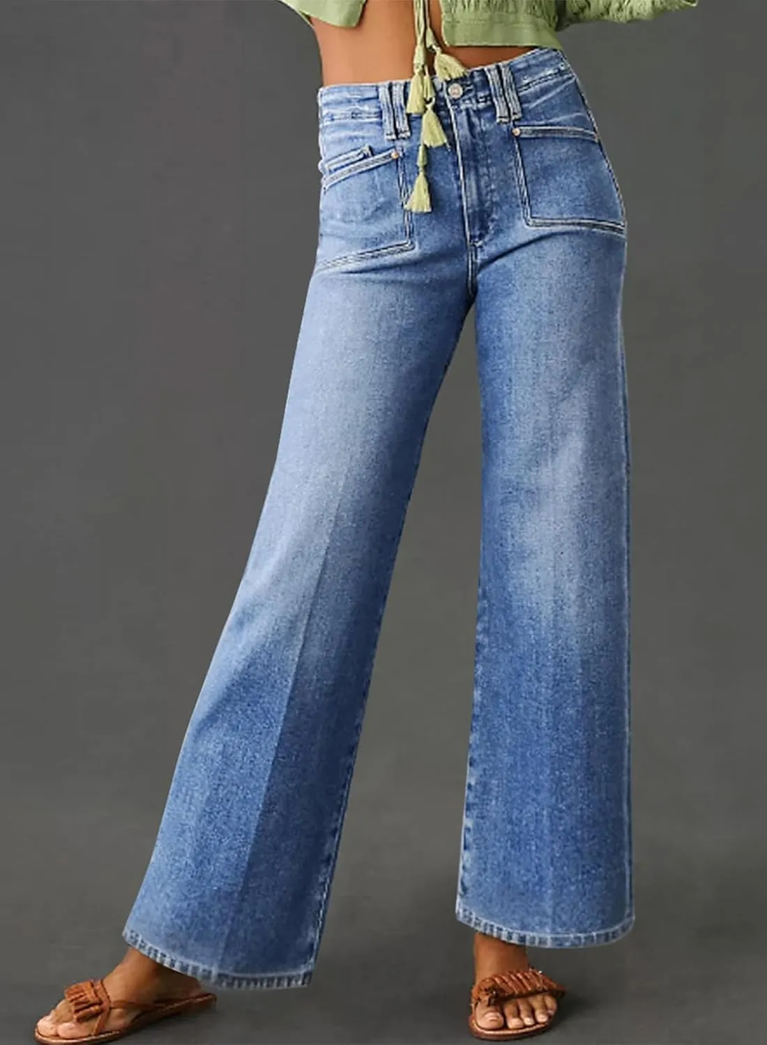 Astylish Womens Wide Leg Jeans High Waisted Stretchy Buttoned Denim Pants Trendy 2025 with Pocket