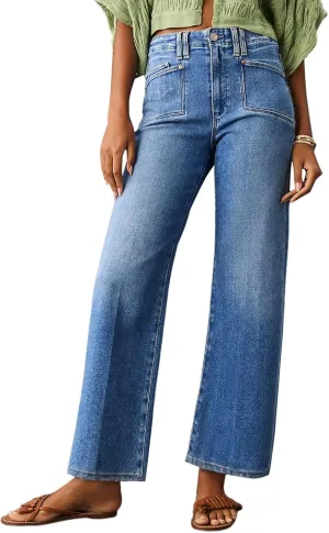 Astylish Womens Wide Leg Jeans High Waisted Stretchy Buttoned Denim Pants Trendy 2025 with Pocket