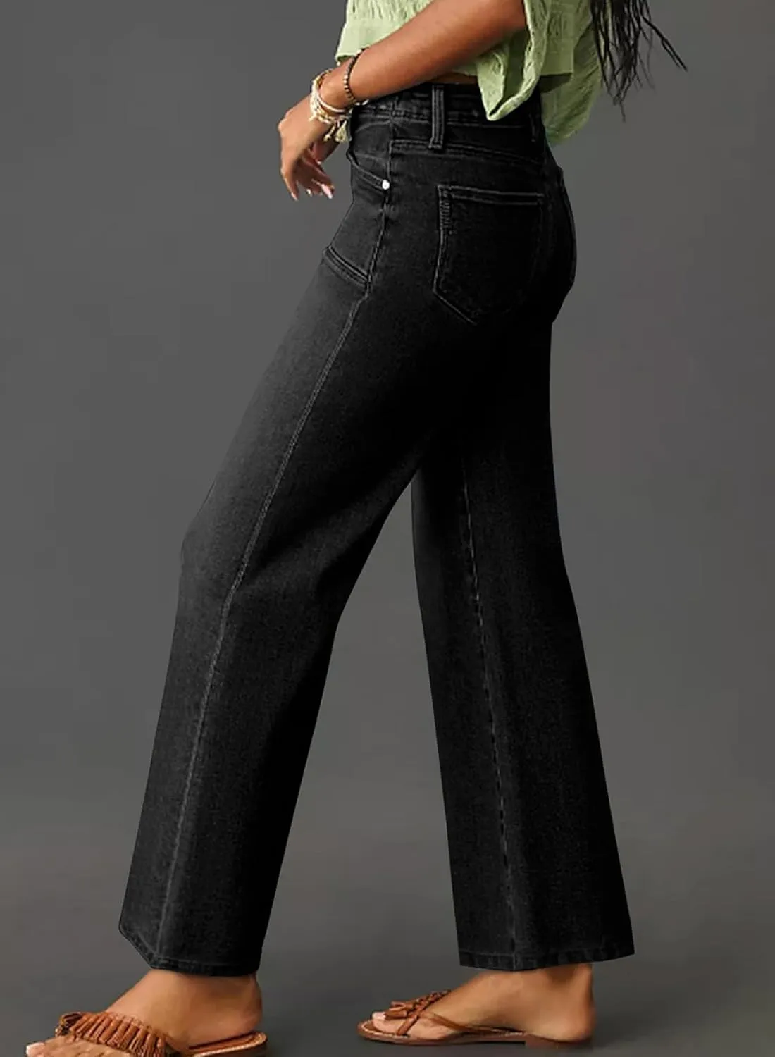 Astylish Womens Wide Leg Jeans High Waisted Stretchy Buttoned Denim Pants Trendy 2025 with Pocket