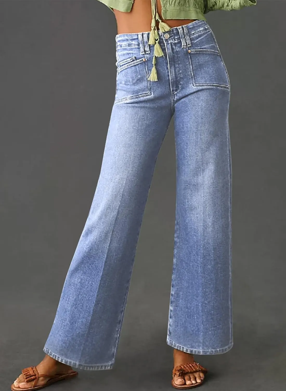 Astylish Womens Wide Leg Jeans High Waisted Stretchy Buttoned Denim Pants Trendy 2025 with Pocket