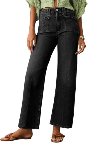 Astylish Womens Wide Leg Jeans High Waisted Stretchy Buttoned Denim Pants Trendy 2025 with Pocket