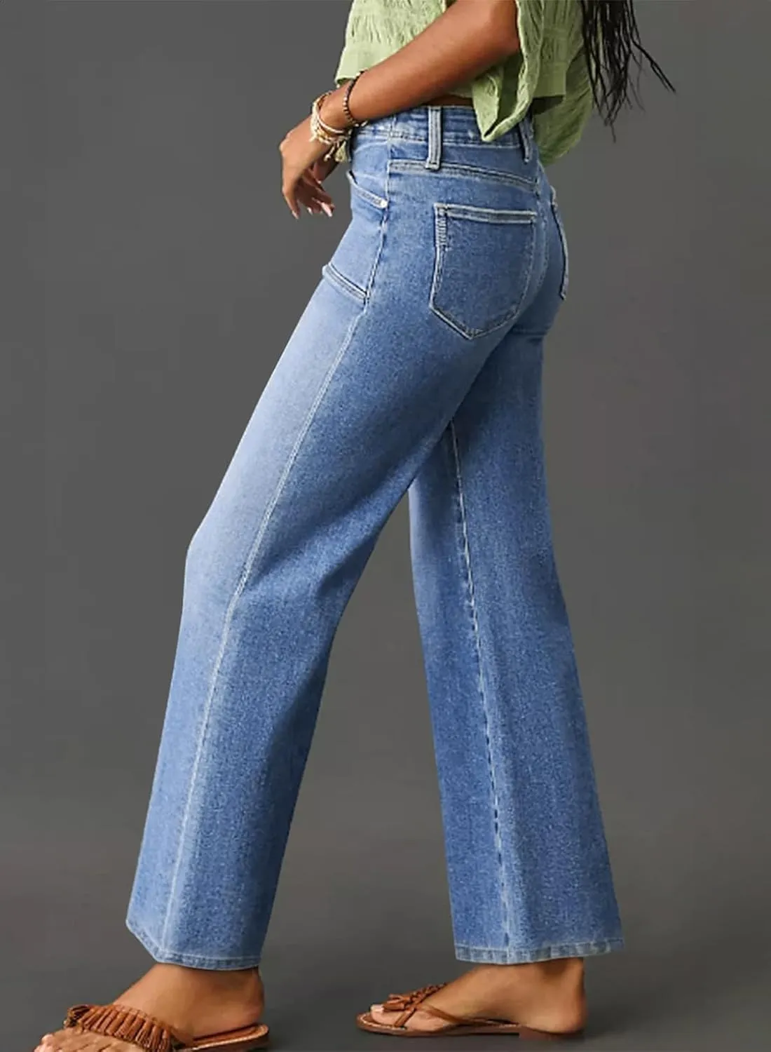 Astylish Womens Wide Leg Jeans High Waisted Stretchy Buttoned Denim Pants Trendy 2025 with Pocket