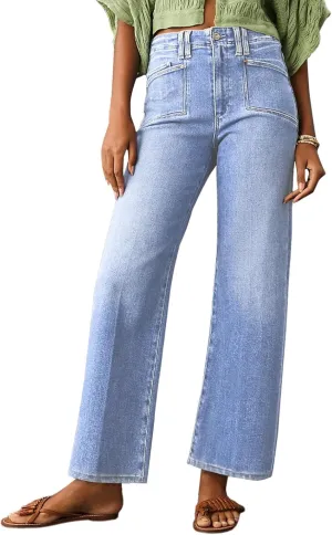 Astylish Womens Wide Leg Jeans High Waisted Stretchy Buttoned Denim Pants Trendy 2025 with Pocket