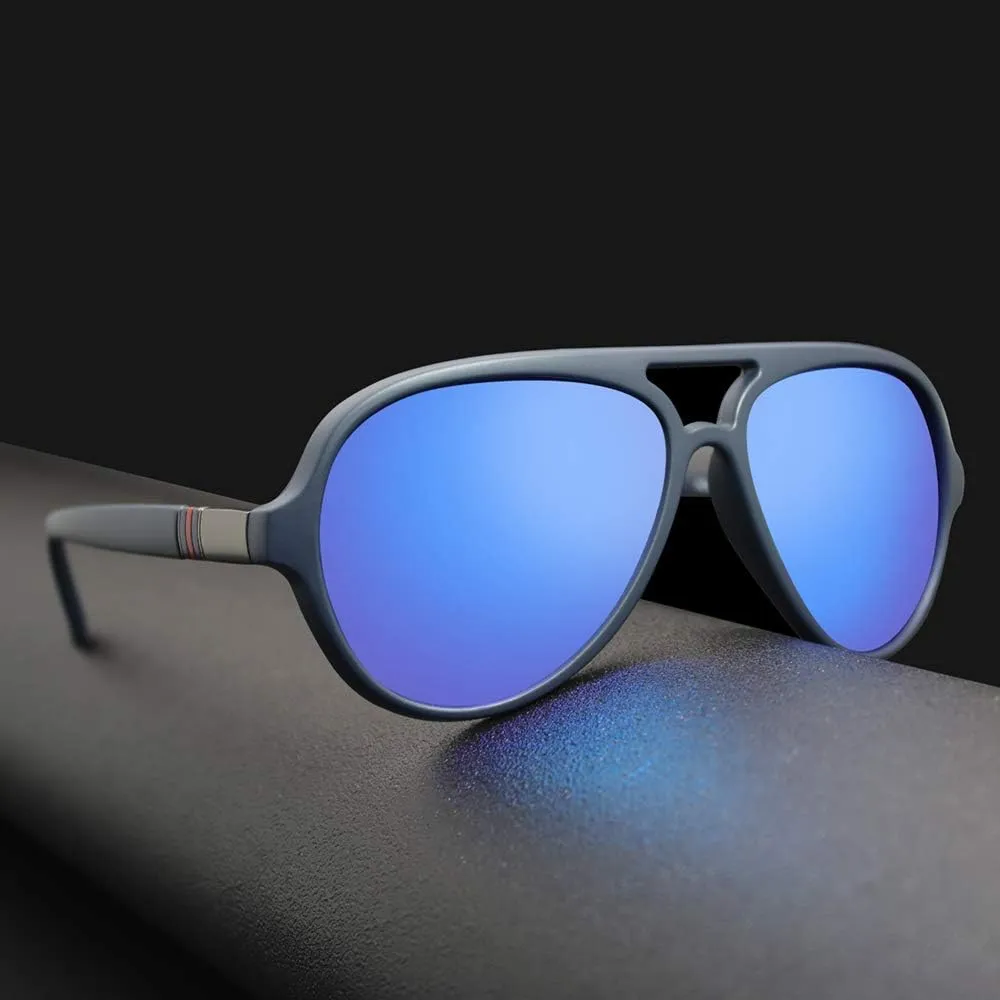 Aviator Sunglasses For Men Polarized Lens Plastic Lightweight Double Bridge Frame UV Protection For Driving Blue Frame/Blue Revo Lens