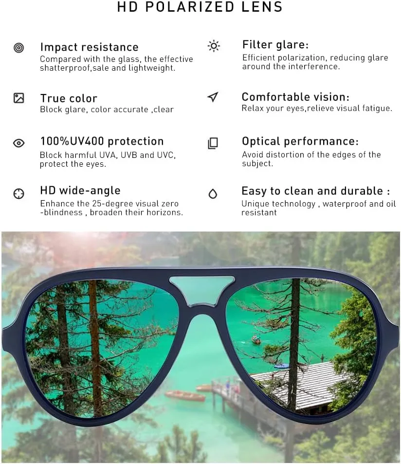 Aviator Sunglasses For Men Polarized Lens Plastic Lightweight Double Bridge Frame UV Protection For Driving Blue Frame/Blue Revo Lens