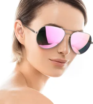 Aviator Sunglasses for Women Men Oversized with Metal Frame, Mirrored Polarized Aviator Sunglasses with UV Protection