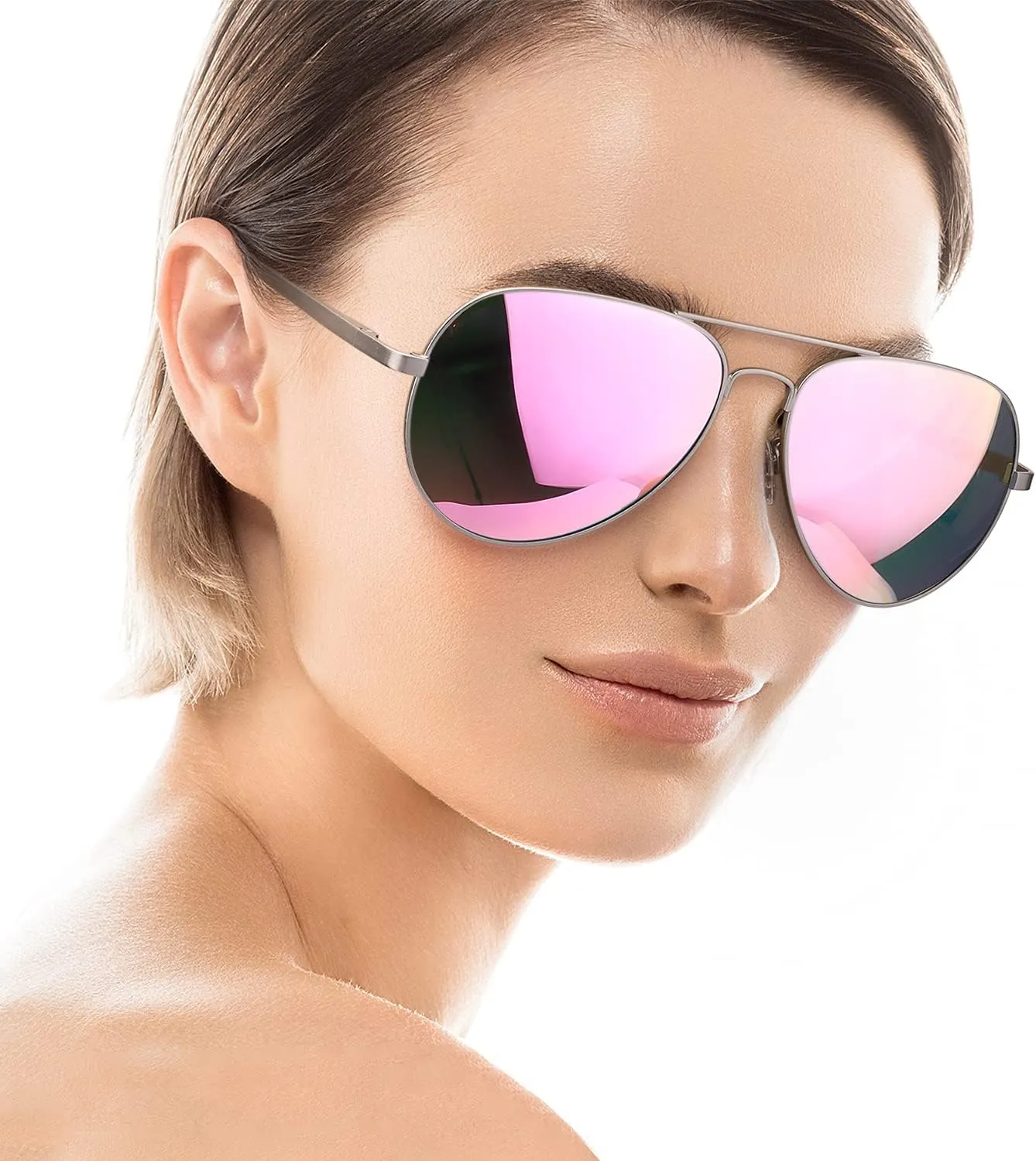 Aviator Sunglasses for Women Men Oversized with Metal Frame, Mirrored Polarized Aviator Sunglasses with UV Protection