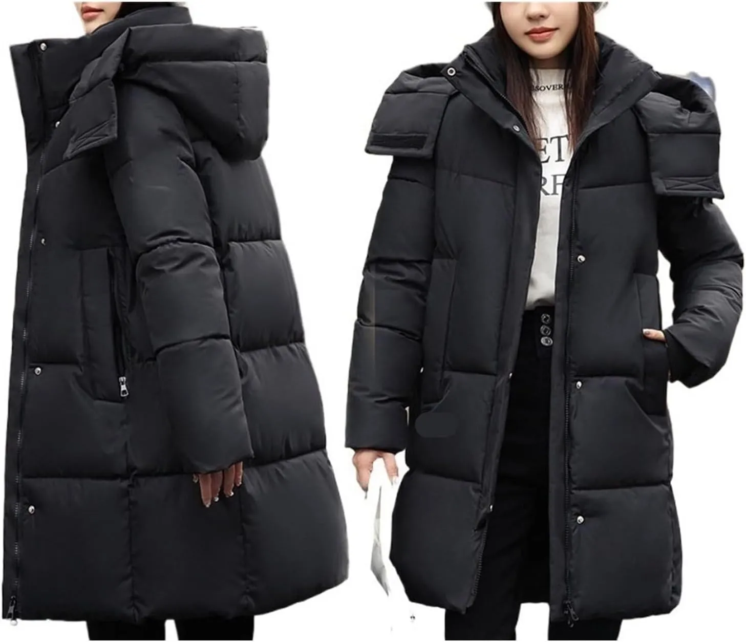 AYGJKIE Warm Jacket for Women, Plain Colors, Down Jacket, Winter Jacket with Hood, Women Long Puffer Jacket, Women Down Coat