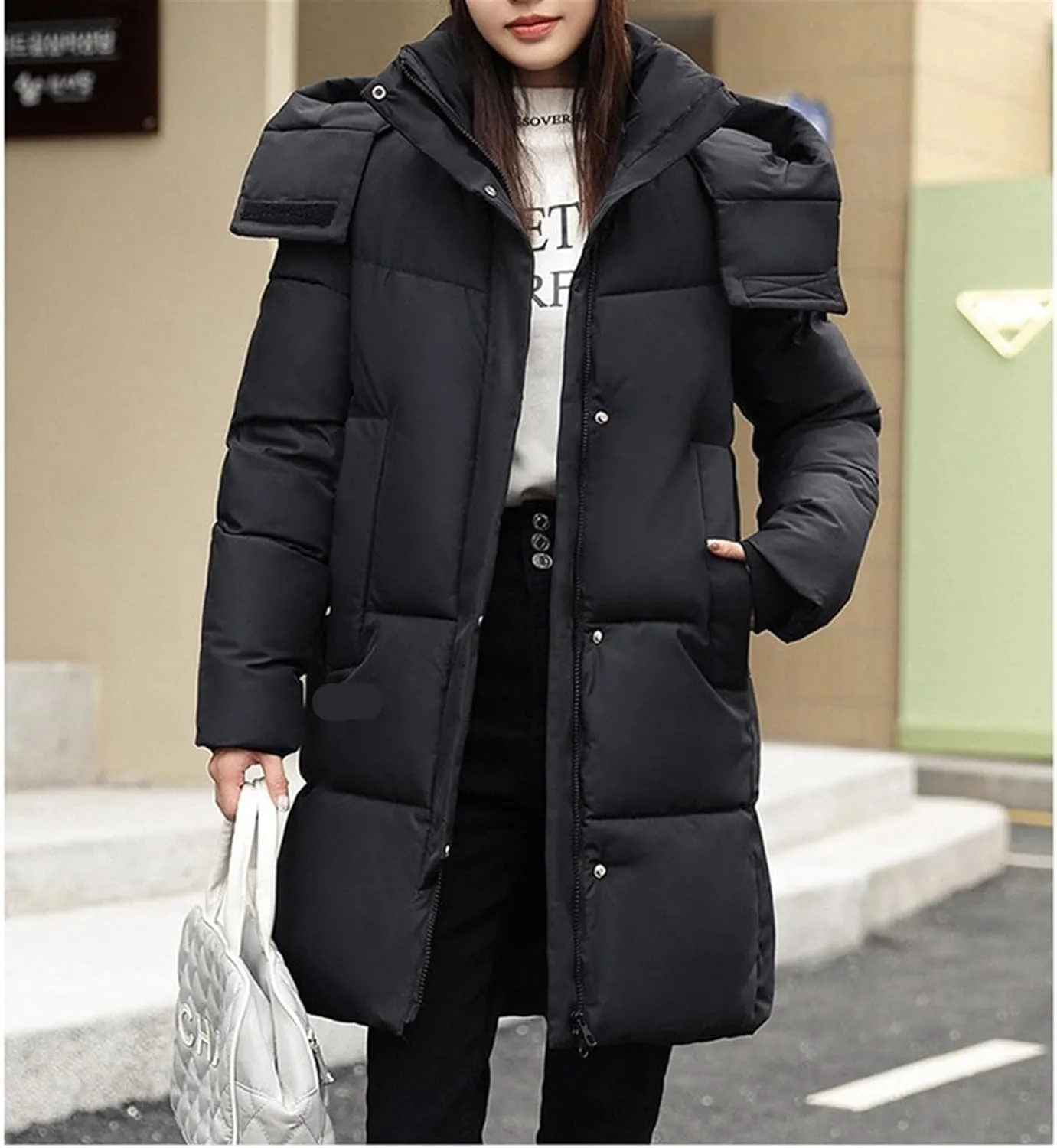 AYGJKIE Warm Jacket for Women, Plain Colors, Down Jacket, Winter Jacket with Hood, Women Long Puffer Jacket, Women Down Coat