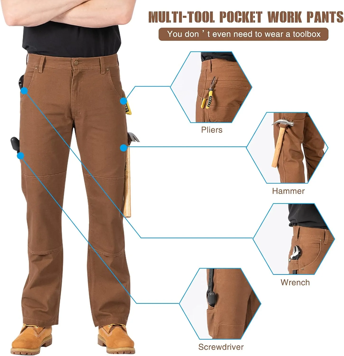 AYKRM Cargo Work Pant Relaxed Straight Fit Lightweight Duck Carpenter Jean