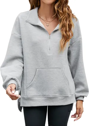 BMJL Womens Sweatshirt Quarter Zip Pullover Oversized Sweatshirt Long Sleeve Fleece Trendy Tops Fall Outfits Clothes