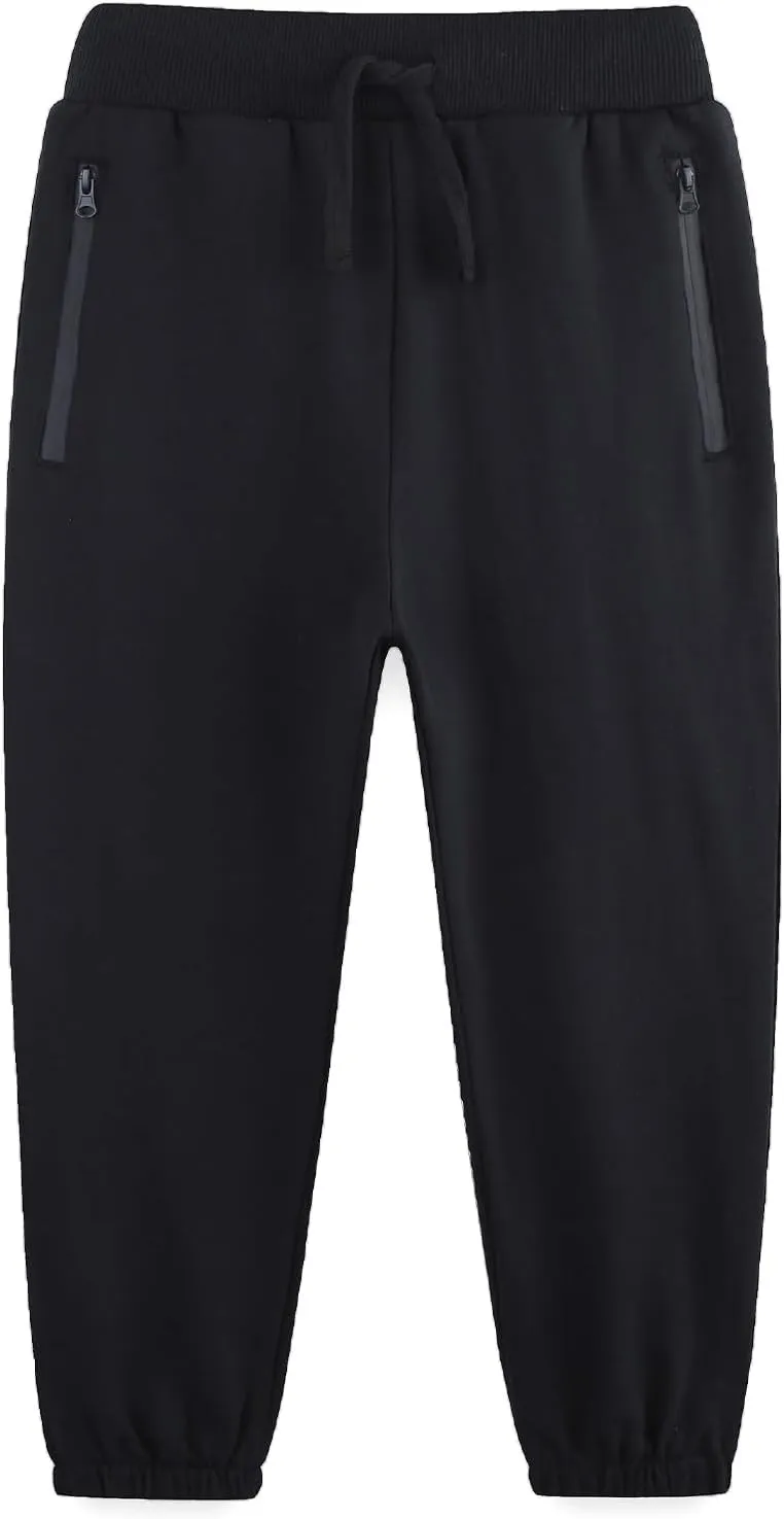 Boy's Cotton Crinched Hem Jogger Sweatpant Pants with Zipper Pockets and Funtional Drawstring Size 4-20