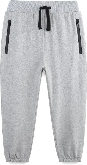 Boy's Cotton Crinched Hem Jogger Sweatpant Pants with Zipper Pockets and Funtional Drawstring Size 4-20