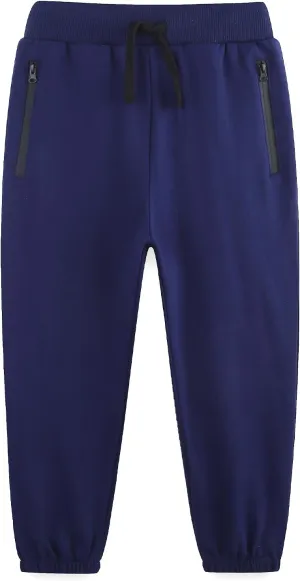 Boy's Cotton Crinched Hem Jogger Sweatpant Pants with Zipper Pockets and Funtional Drawstring Size 4-20