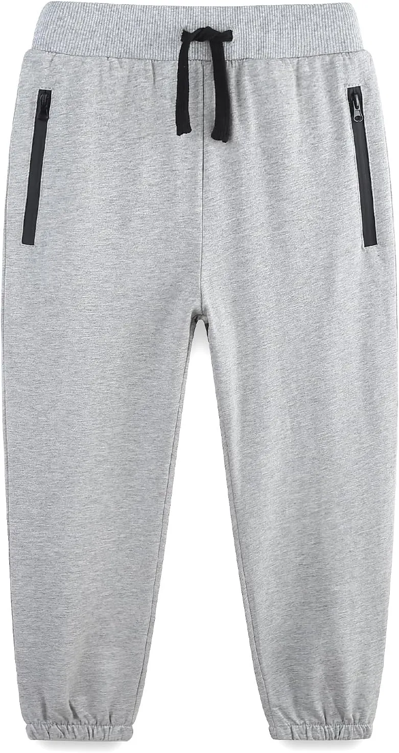 Boy's Cotton Crinched Hem Jogger Sweatpant Pants with Zipper Pockets and Funtional Drawstring Size 4-20