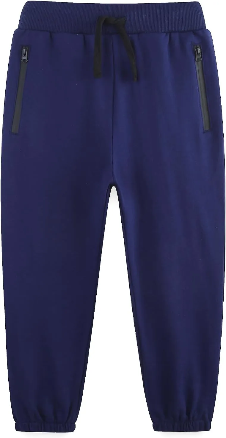 Boy's Cotton Crinched Hem Jogger Sweatpant Pants with Zipper Pockets and Funtional Drawstring Size 4-20