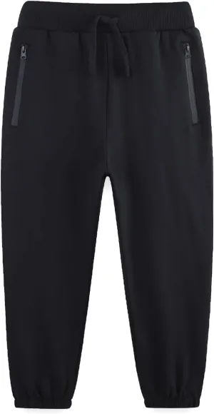 Boy's Cotton Crinched Hem Jogger Sweatpant Pants with Zipper Pockets and Funtional Drawstring Size 4-20