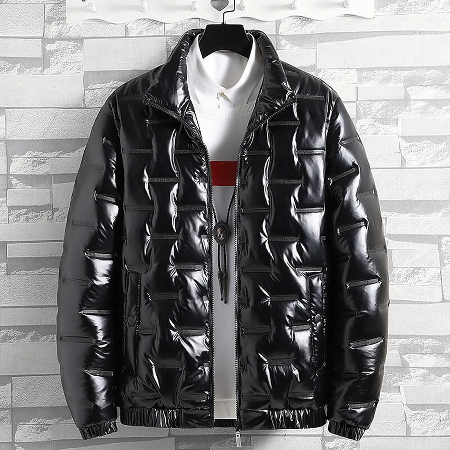 Bubble Jacket for Men Waterproof Shiny Reflective Down Coat Lightweight Packable Winter Thicken Puffer Jacket With Hood