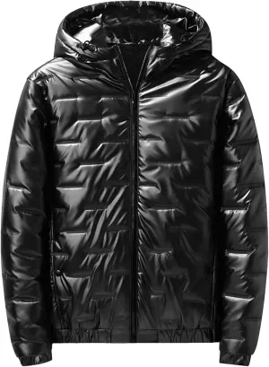 Bubble Jacket for Men Waterproof Shiny Reflective Down Coat Lightweight Packable Winter Thicken Puffer Jacket With Hood